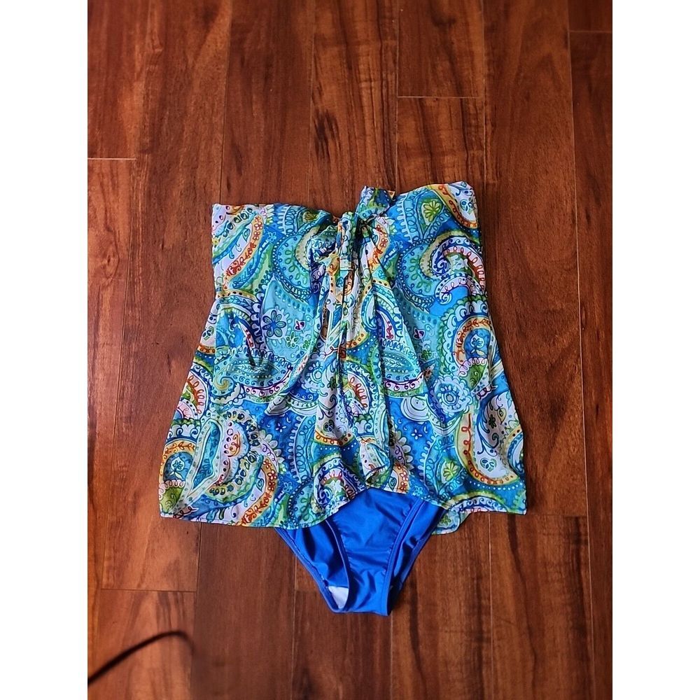 Ralph Lauren Paisley Flyaway Blue One Piece Swimsuit‎ size 10 Halter Strap